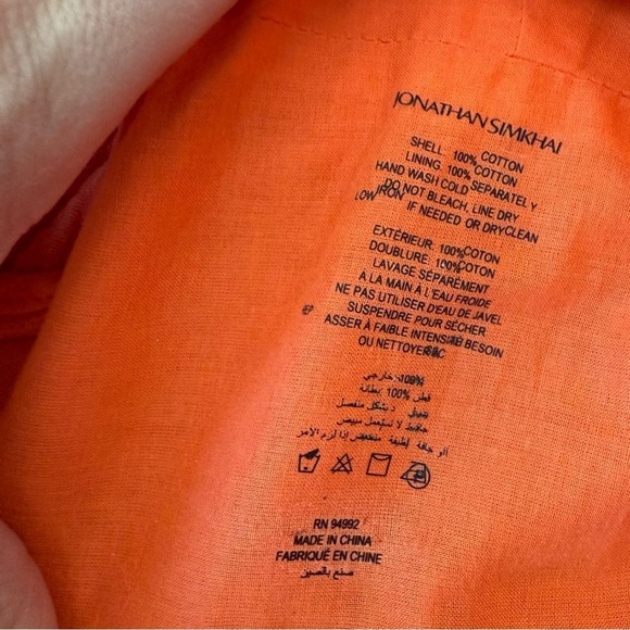 New NWT Jonathan Simkhai Mila Orange Coral Crop Puff Sleeve Wrap Top Size S - Picture 4 of 6